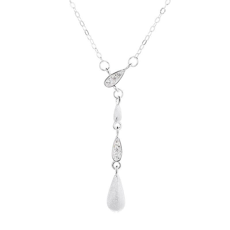 Matte Water Droplet Tassel Necklace for Women, Minimalist, Light Luxury, High-end, Niche Brushed Collarbone Chain