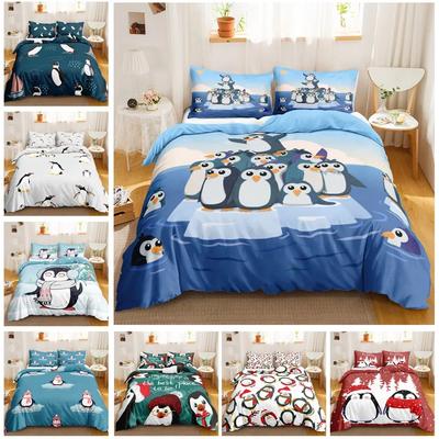Pinguin Bettwäsche Set Einzeln Niedliches Tiermuster Kinder Teenager Bettbezug Set 3-teilig Niedlicher Cartoon Pinguin Tiermuster Bettbezug