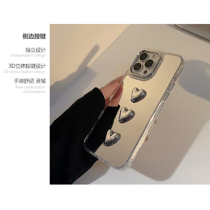 Metallic 3D Heart 17 Case for iPhone 11, 15 Pro Max, 16, 14 - Light Luxury Style, Mirror Finish, Trendy