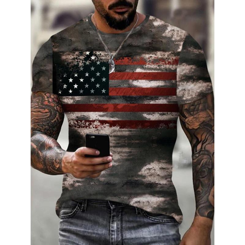 

Летний топ с круглым вырезом и 3D-принтом американского флага, модная повседневная мужская футболка с коротким рукавом 6XL