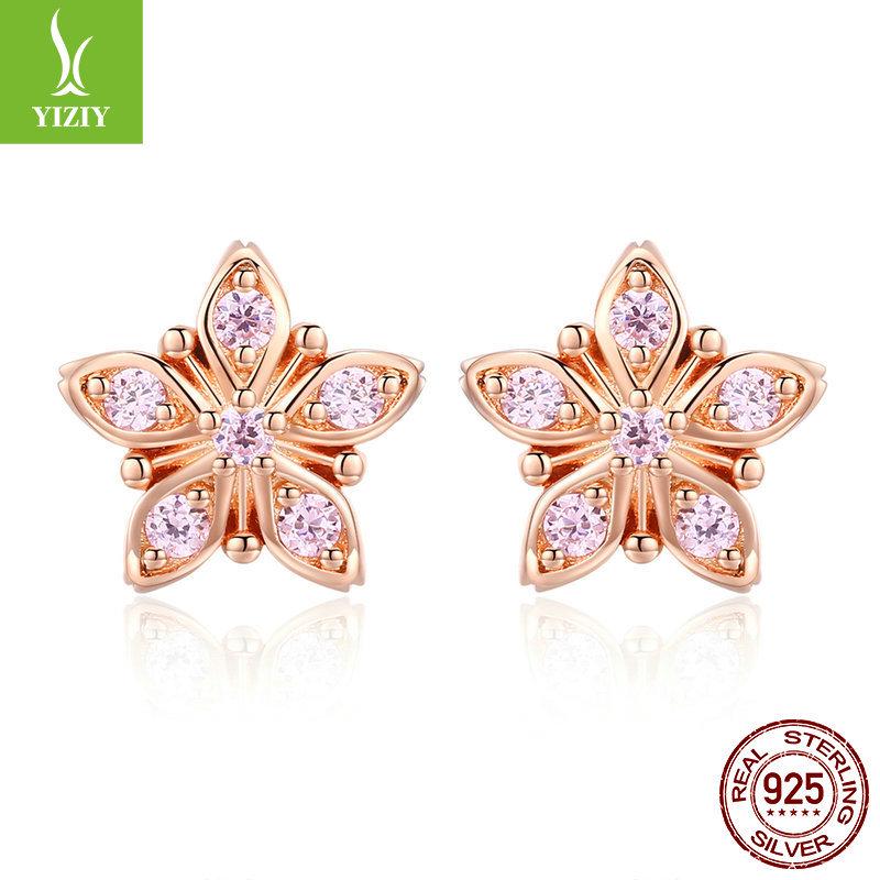 

Серьги-пусеты в виде цветка с розовыми бриллиантами из стерлингового серебра 925 пробы Yinziyun для женщин