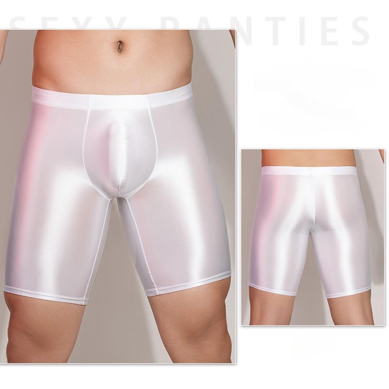 Men Sports Gym Boxer Shorts Shiny Glossy Leggings Boxers Tight Fitting Underwear Stretch Long Boxershorts Man U Convex Underpant