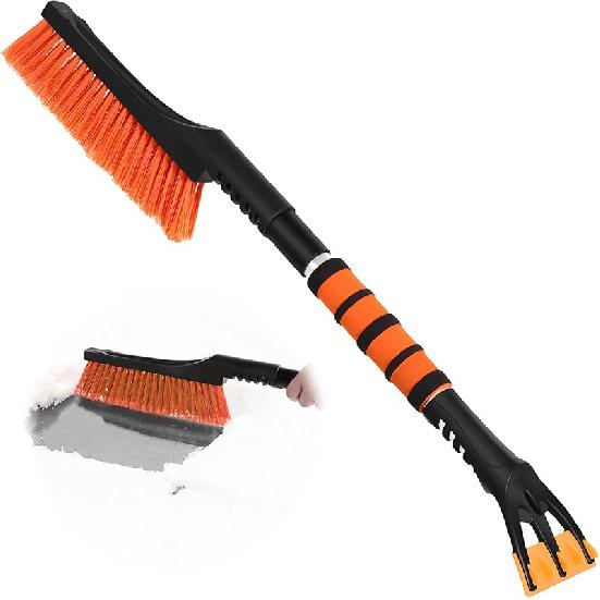 Snow Brush with Detachable Ice Scraper for Car Flexible Snow Remover and Windshield Cleaning Tool with Wide Bristle Brush - Winter Sweeper for Auto,