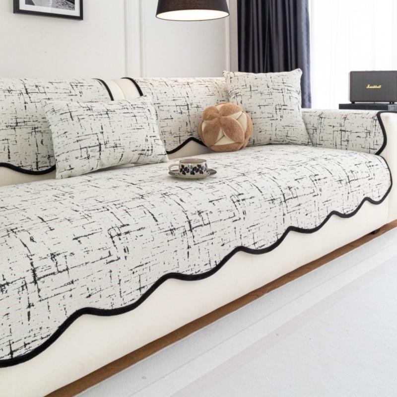 All-Season Sofa Protector Arc Edge Anti-Skid Sofa Mat Imitation Linen Sofa Armrest Cushion Sofa Cushion Cover Non-Slip