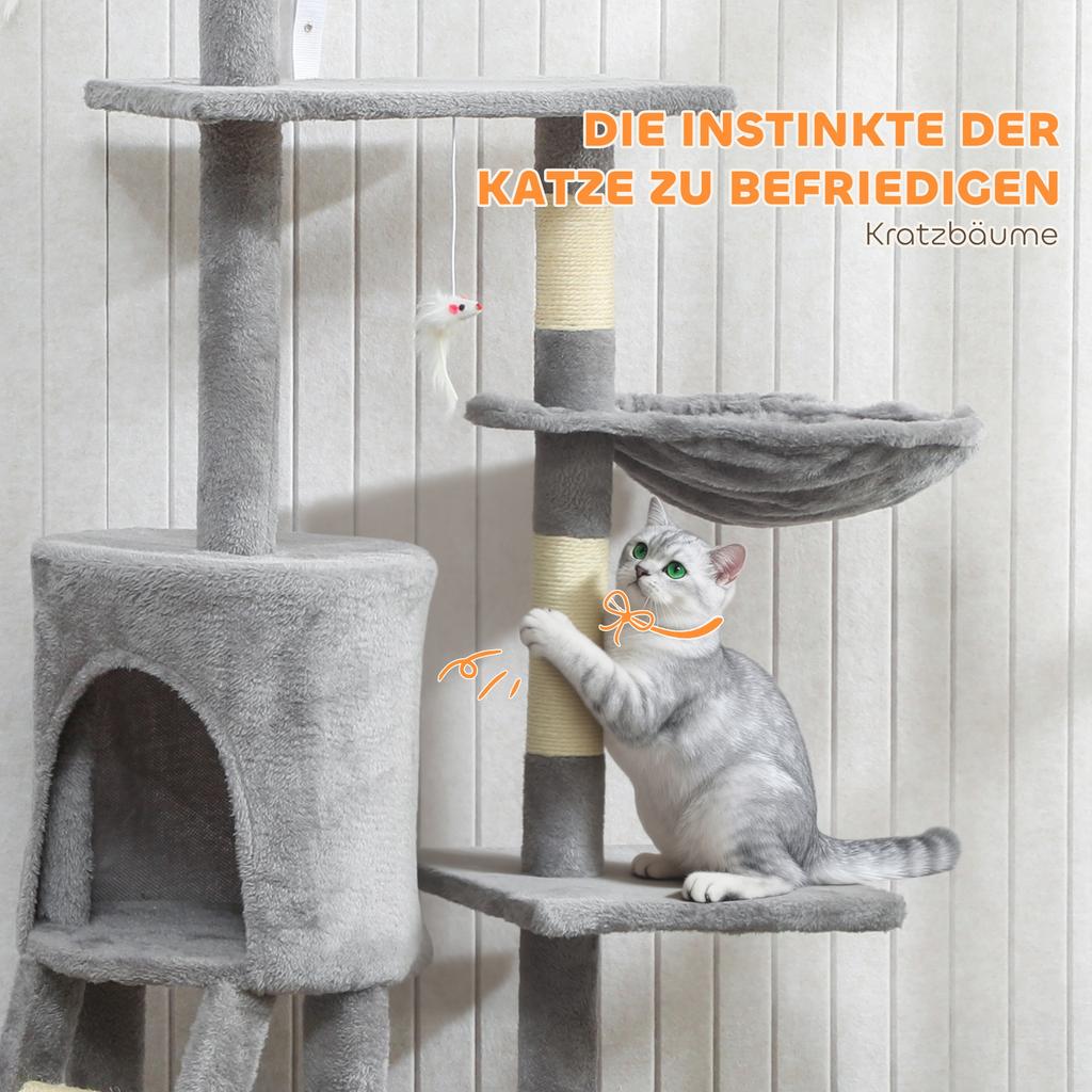Multi-Level Cat Tower, 134cm Cat Tree with Condo and Sisal Scratching Posts for Indoor Kittens, Grey