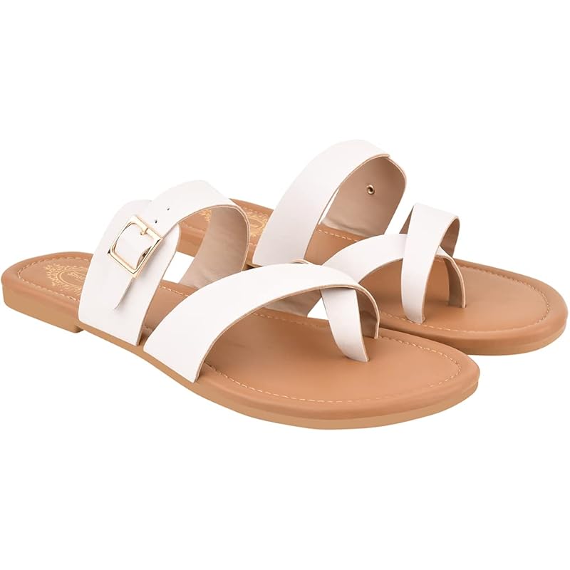Shoetopia Stylish Side Buckle Detailed White Flats For Women & Girls /Uk6-Eu39