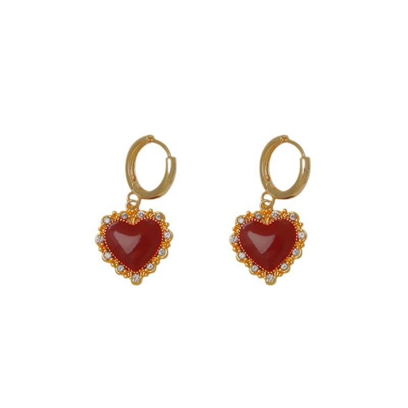 Retro festive New Year's red love ear clips, earrings without earholes, small fragrant wind dripping oil,advanced sense mosquito coil disc ear buckles