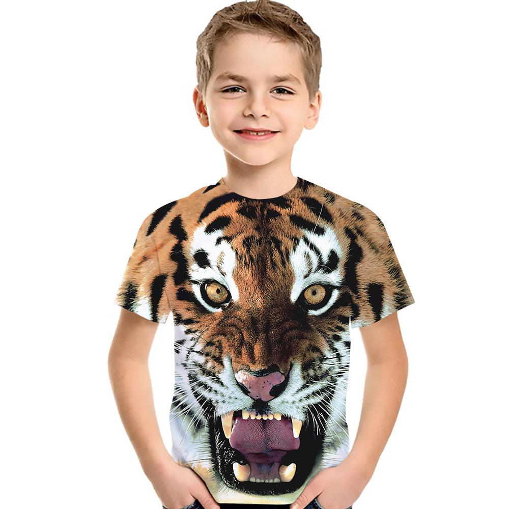 Children's T-shirt, Animal Lion 3D Printed Short Sleeved T-shirt, Fashionable Top, Round Neck Children's Clothing, Men's and Women's Clothing T-shirt