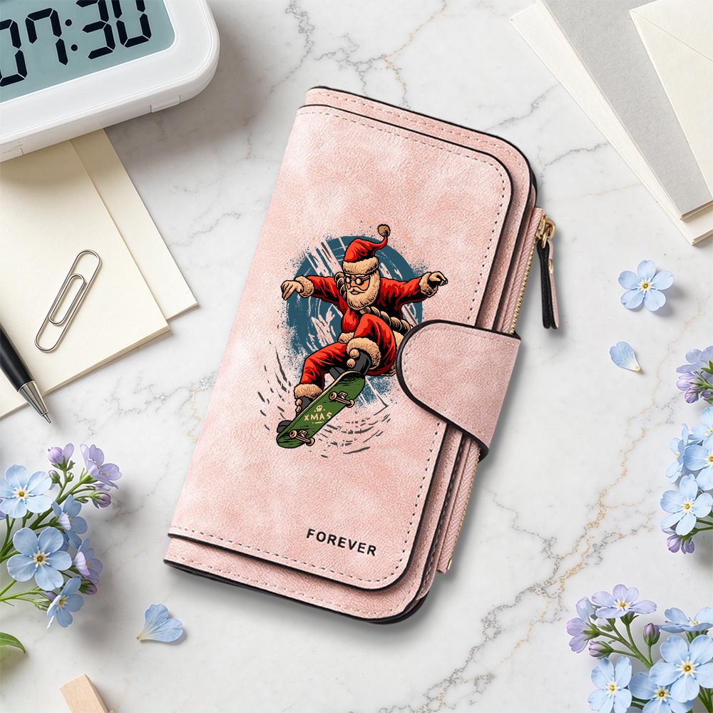 Cool Skate Santa Print Long Wallet Fashion Multipurpose Card Holder Portable Purse