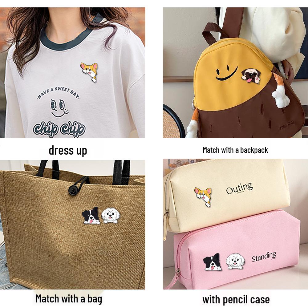 Cute Corgi & Border Collie Metal Badge Brooch - Cartoon Animal Pin for Dogs