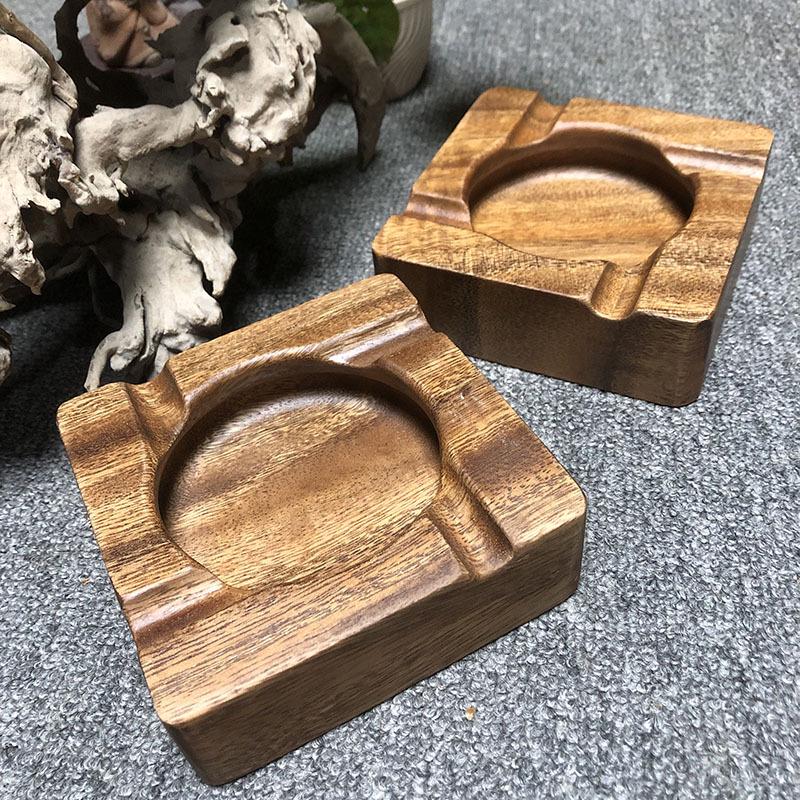 Walnut Grove Solid Wood Ashtray - High-End Chinese Style Decorative Piece for the Living Room