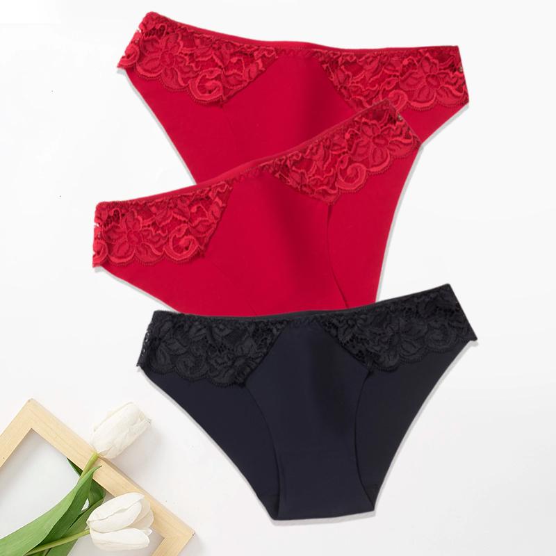 3Pcs/Set Lace Woman Panties Silk New Female Underwear for Woman Seamless Solid Lingerie Panties 3Pcs Free Shipping