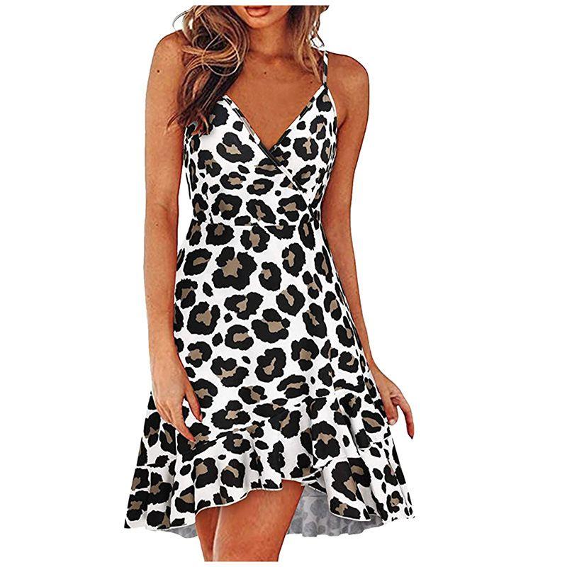 Swing Dress2025 Summer Women Clothes Sexy Fashion V-neck Sling Sleeveless Backless Print Swing Dress