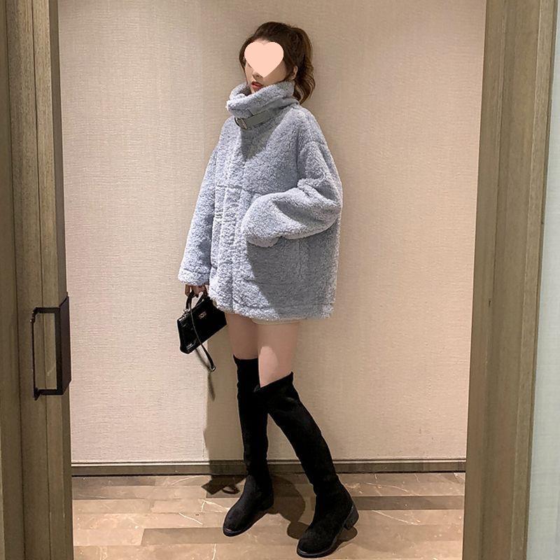 Women's Korean Style Plush Velvet Jacket - Lamb Wool, Loose Fit, Suitable for Spring, Autumn, and Winter.