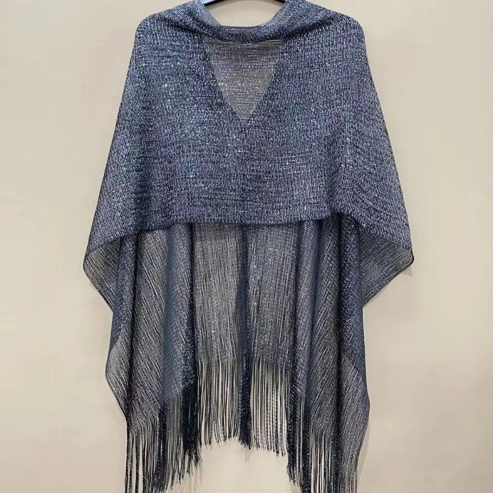 Gold Silver Shiny Silk Shawl Lace Tassel Fashion Hijab Fashion Evening Dress Scarf  Summer Wear