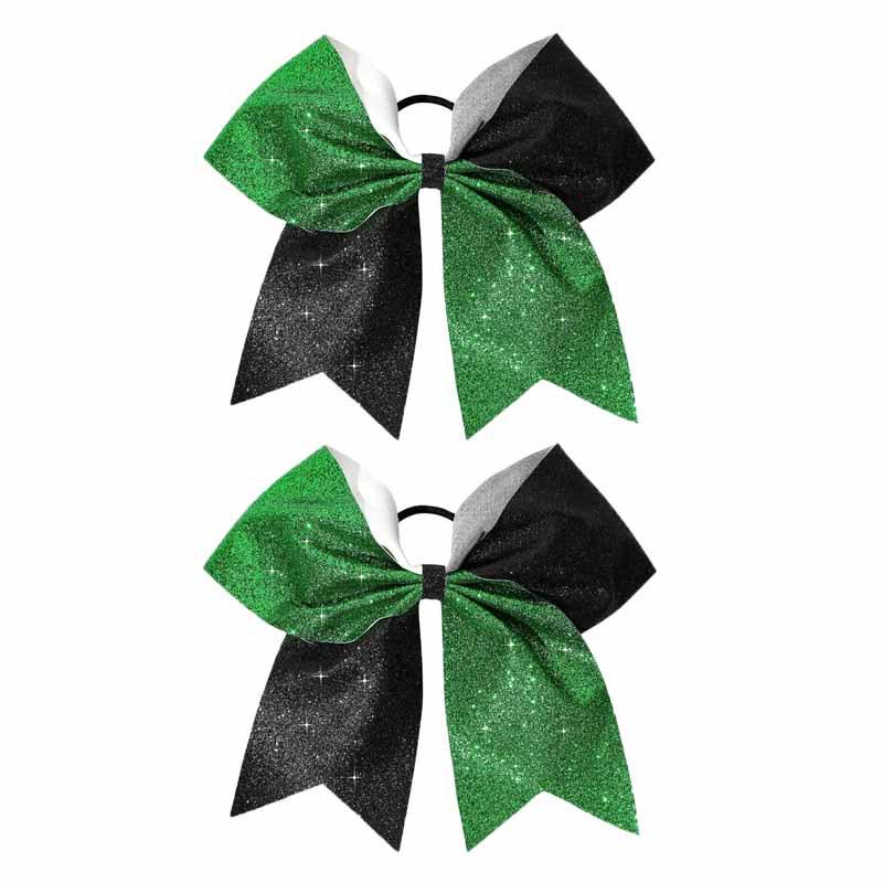 Children's Glitter Swallowtail Bow Hair Tie - Pure Color Green & Black