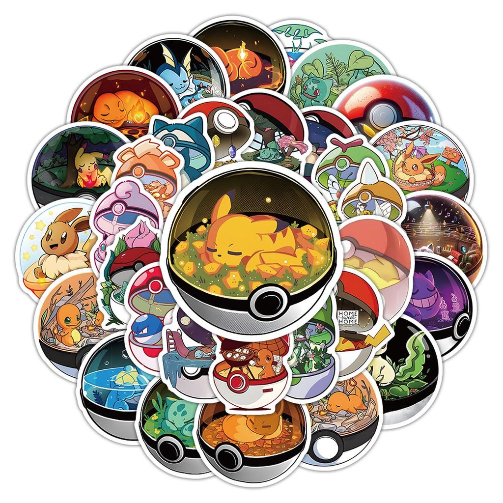 1055Pcs New Ball Cartoon Graffiti Sticker Cute Pikachu Decal Luggage Phone Guitar Skateboard Waterproof Sticker Kid Toy
