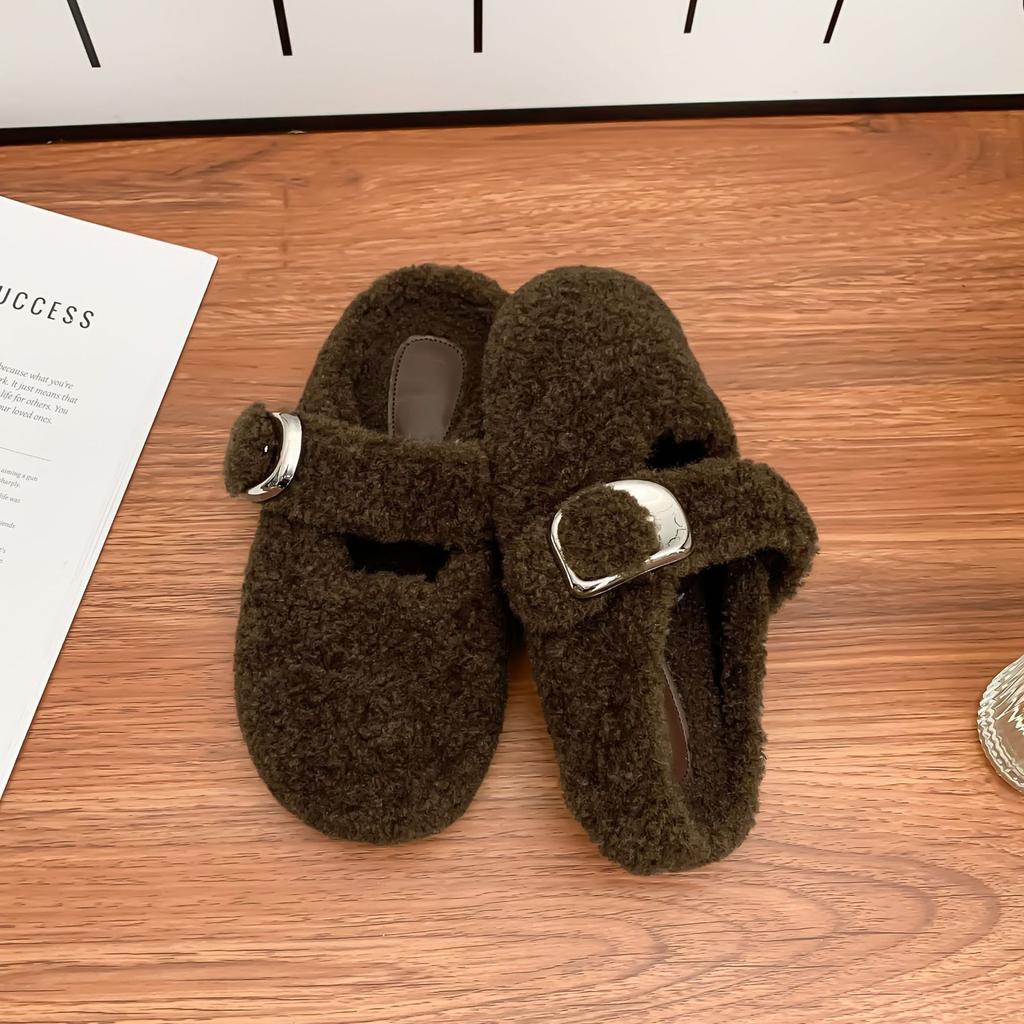 Internet celebrities winter new thick-soled half-tray women's shoes wear high-end grape mother Mao Mao shoes women wear warm cotton shoes