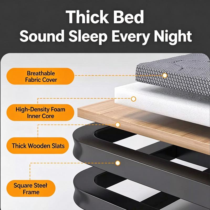Folding Single Bed With Sturdy Metal Frame And Thick Comfortable Mattress Perfect For Guest Room Office Rest Outdoor Camping