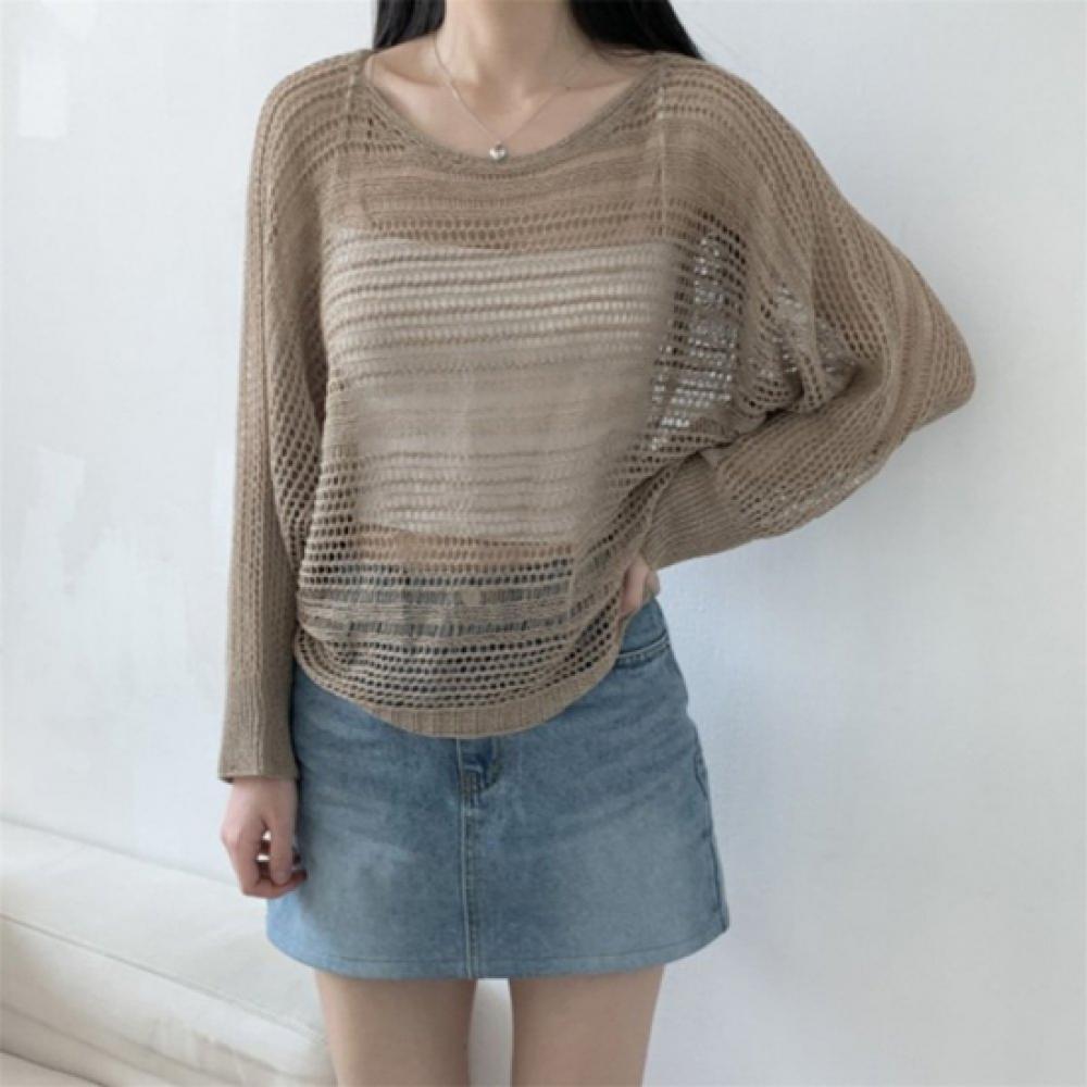 New Arrivals Open Run Women Sheer Batwing Fit Bikini Cover Knit Punching Water B