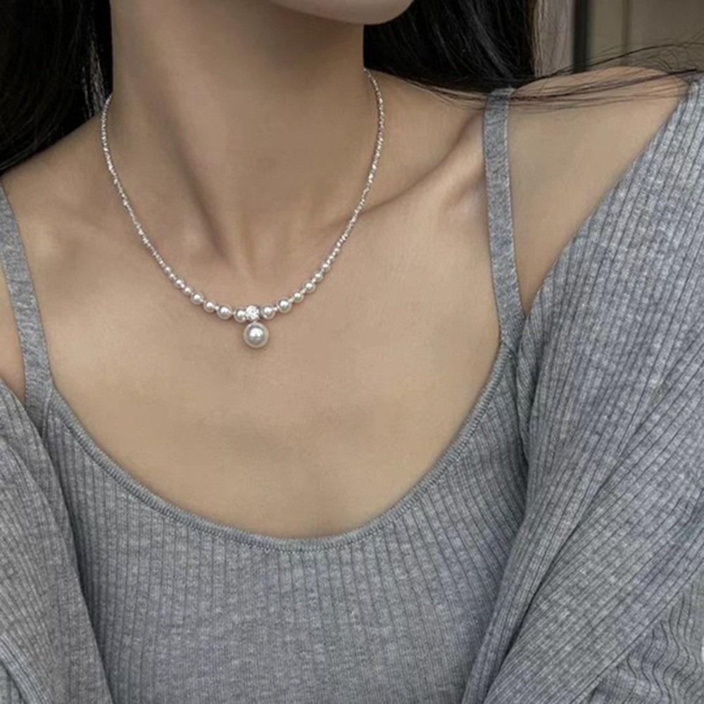 Fashion Multi-layer Diamond Pearl Elegant Women's Jewelry Layered Pendant French Court-style Beaded Choker Daily Accessories