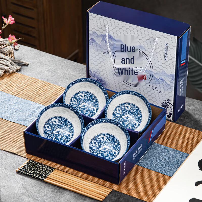 

Blue and White Porcelain 4-Bowl Dinnerware Set