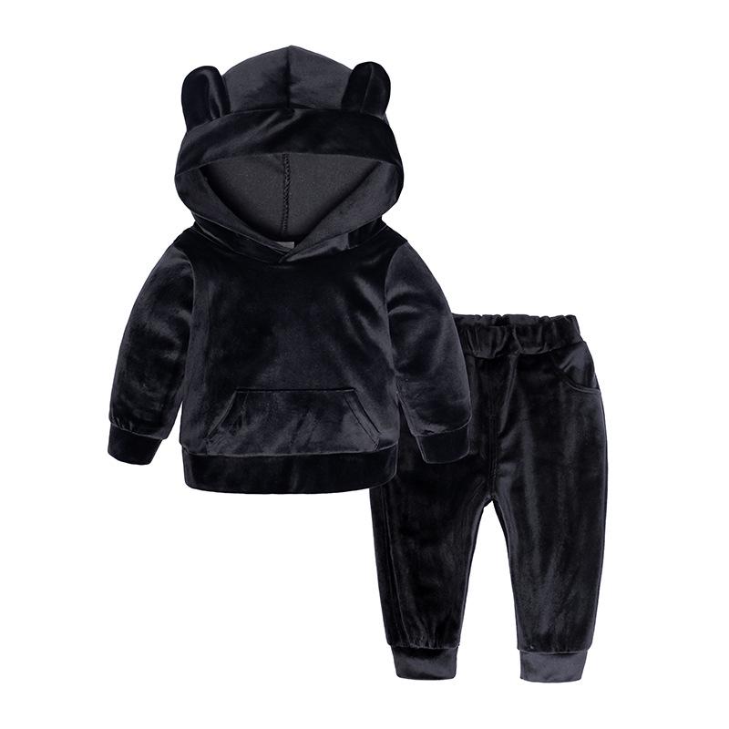 Gold Velvet Children's Autumn/Winter Two-Piece Set for Boys and Girls - Trendy Sweatshirt Outfit