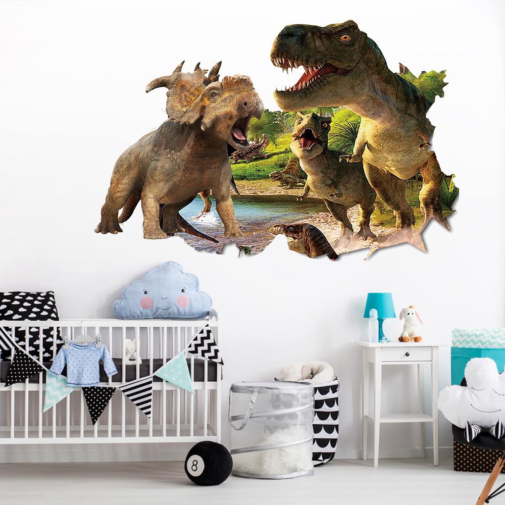 50x70cm Outside the Broken Wall Jurassic Dinosaur 3d Animal Vinyl Stickers Kids Room Decoration Wall Art Decals