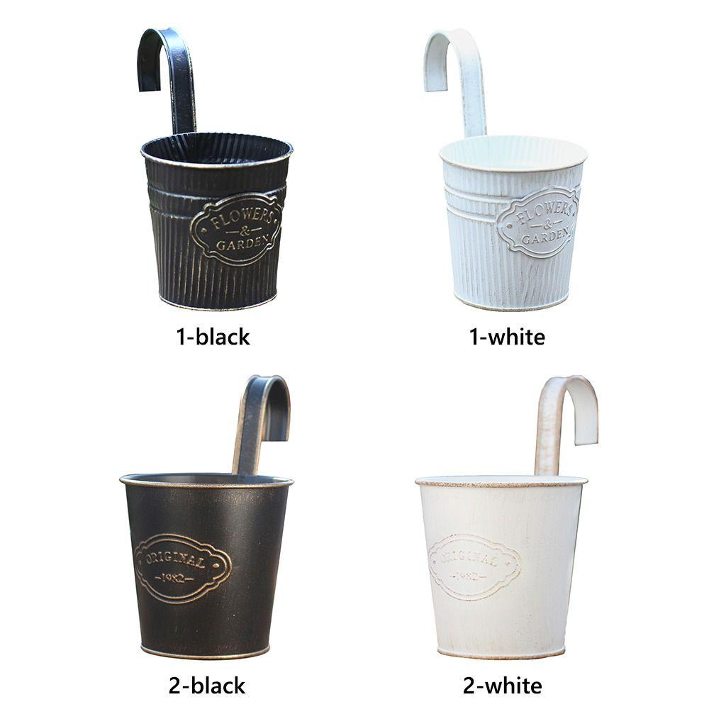Wall Mounted Hanging Flowerpot Iron Black White Garden Flower Pot Fence Ornament Home Decoration Hanger Box Planter