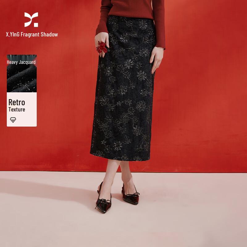 Xiangying Women s High-Waist Jacquard Pencil Skirt S