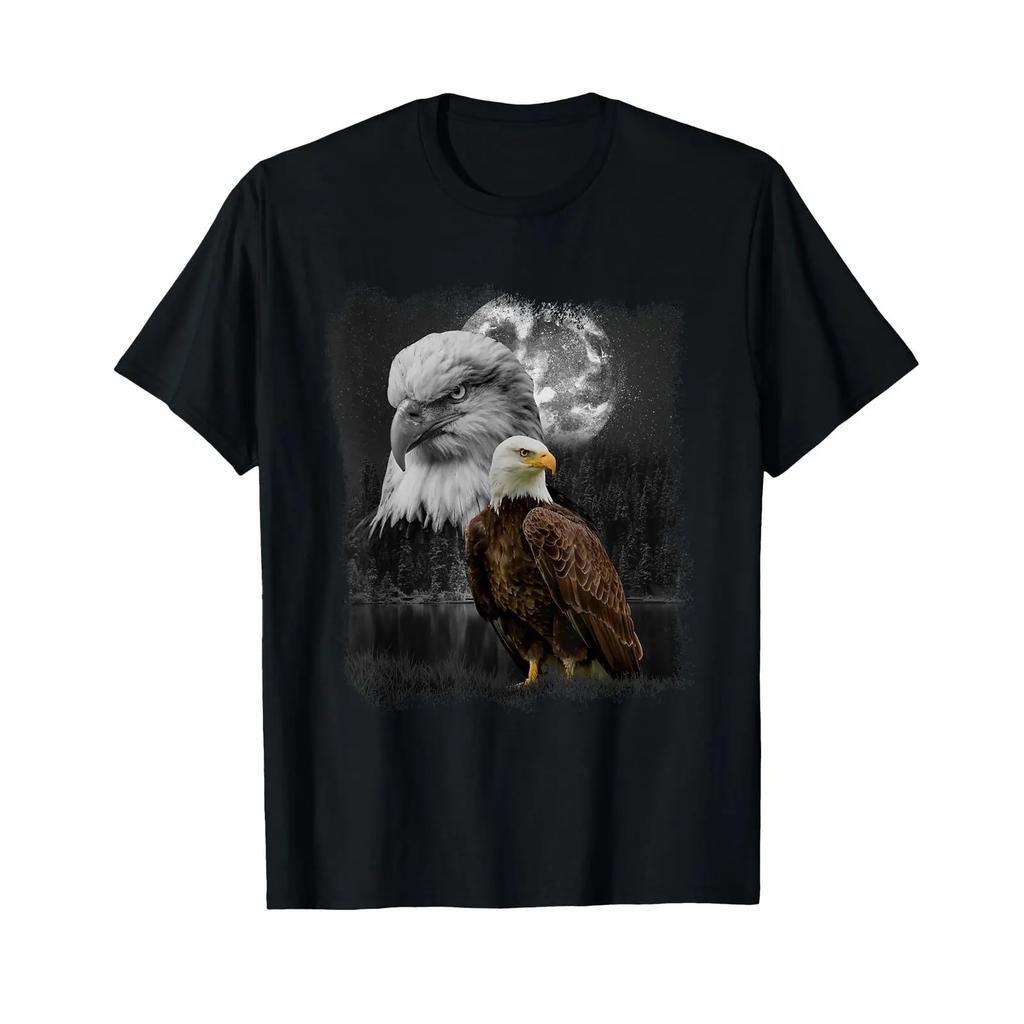Wildlife Liebhaber Motive Designs White tailed Eagle Illustration Moon Motif Adult T Shirt Black Small vintage Washed