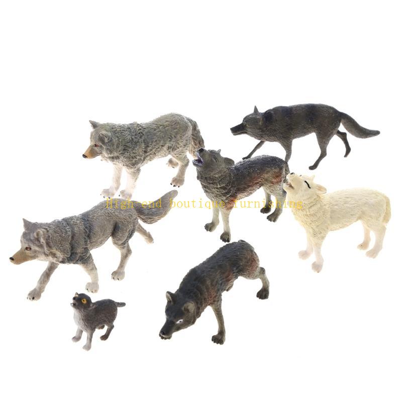 7 Pack Jungle Animal Figurines PVC Material Wolf Toy Figurine for Kids Boys