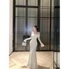 French One-word Shoulder Lace Dress Women's Autumn and Winter High-end Waist-wrapped Hip Dress Dress Dress Long Dress