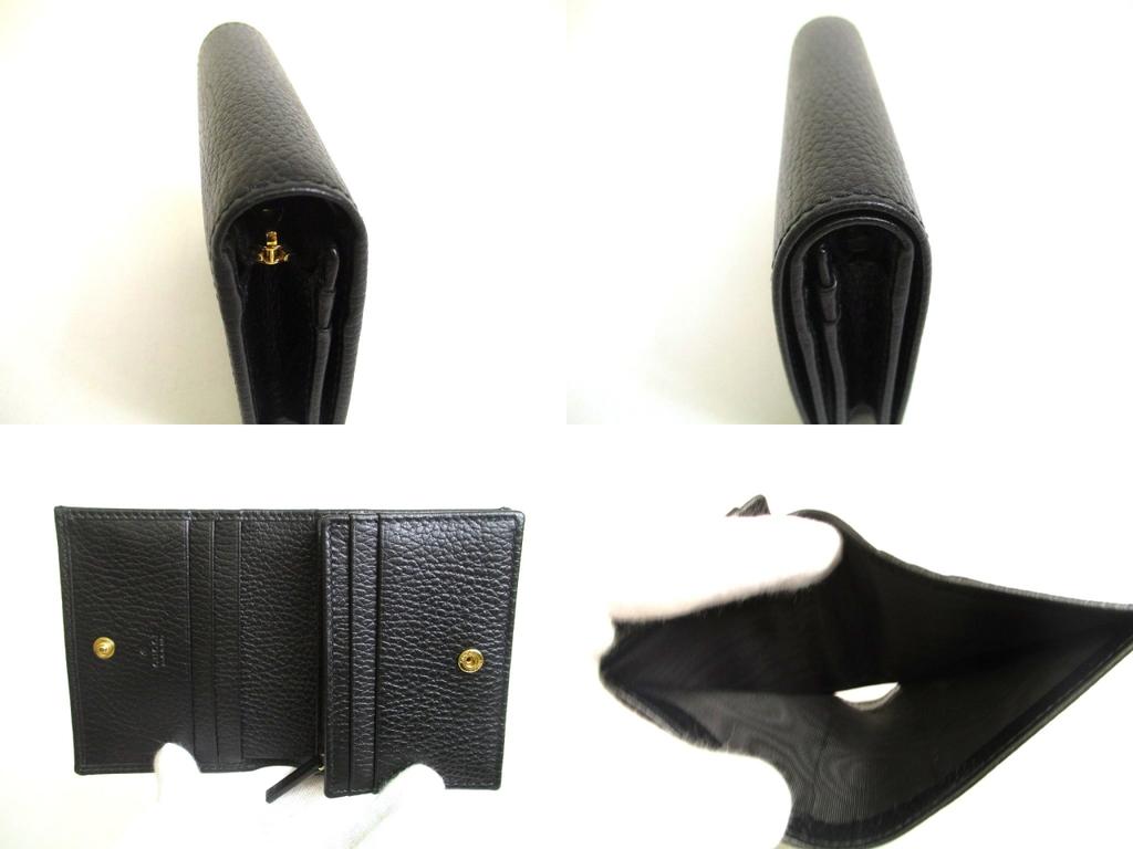 Authentic GUCCI GG Marmont Black Leather Bifold Wallet Compact Wallet #a866  Refurbished