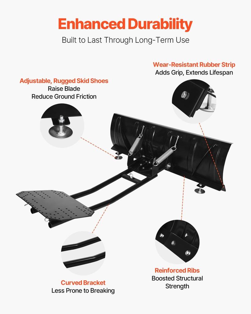 Snow Plow Kit, 122 cm Universal Snow Plow Attachment, Height & Left-Right Adjustable, Quick To Detach, Steel ATV Scrape Blade, 3 Mount Options,
