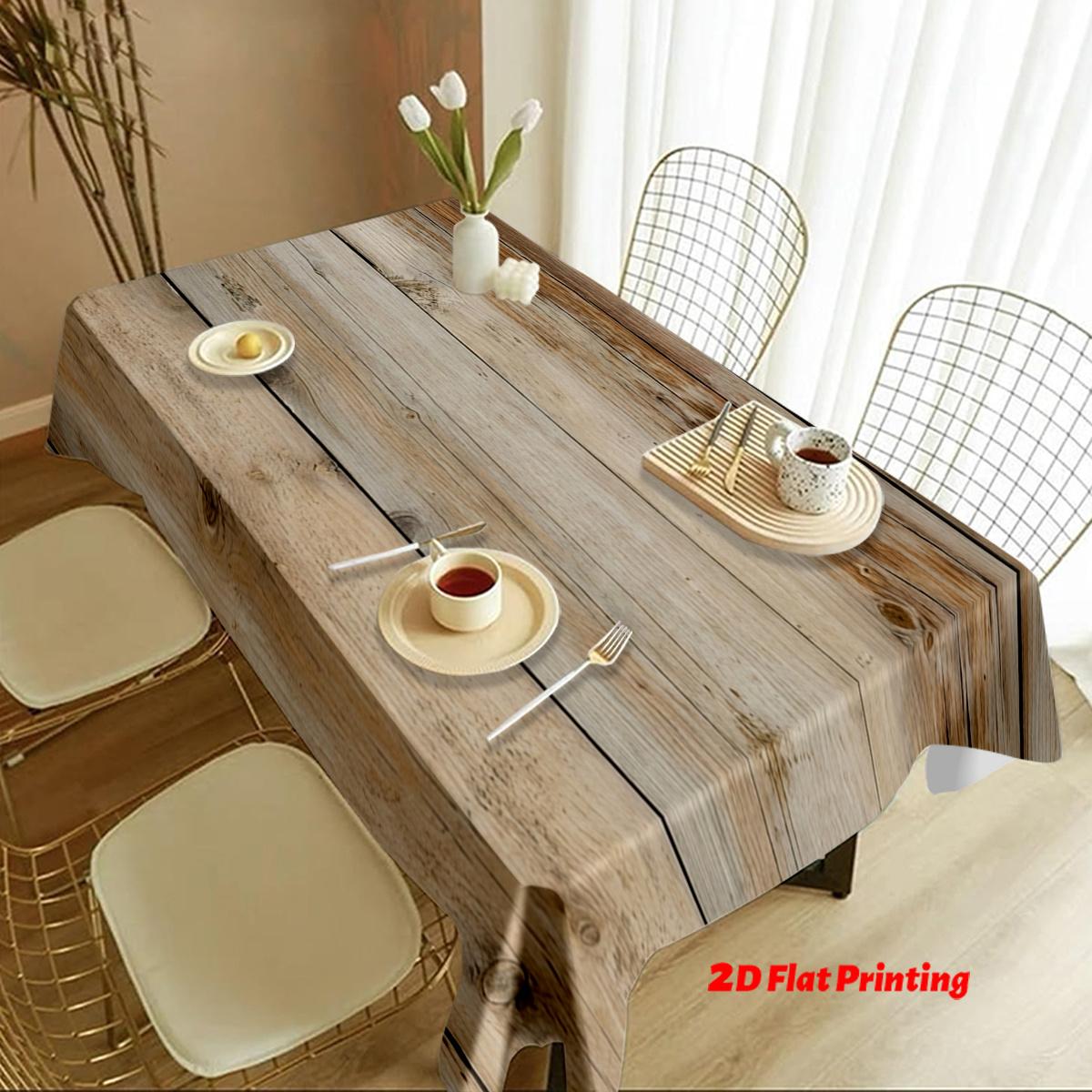 Retro wood-grain digital-printed polyester tablecloth, suitable