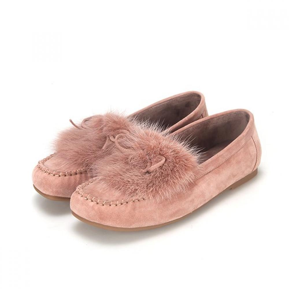 BARBARA Leather Suede Fur Flat 1cm Bbf542pk
