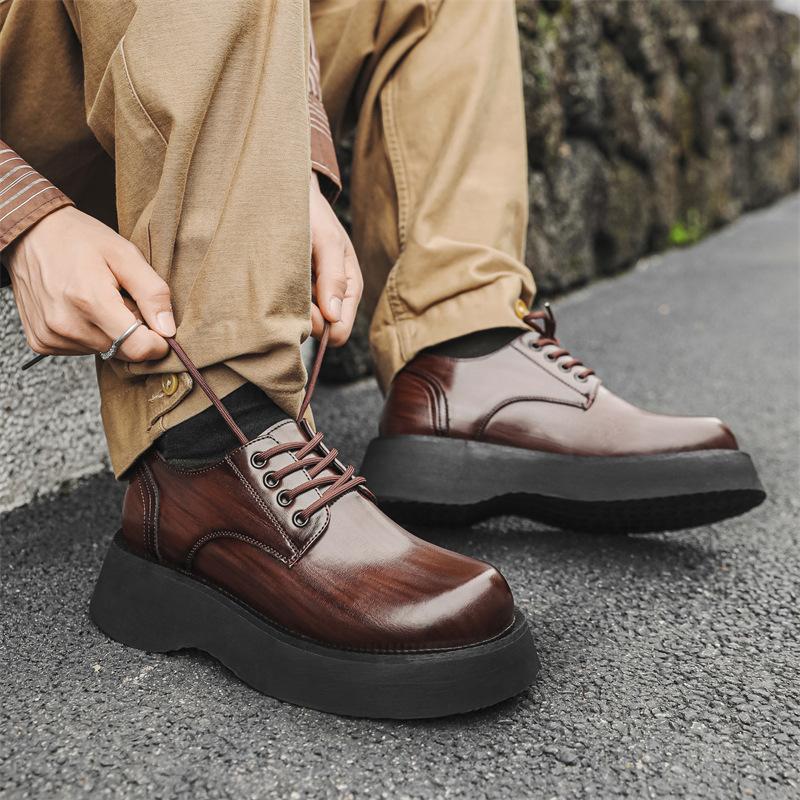2024 new thick-soled men's casual leather shoes big head heightening niche black versatile trend small leather shoes 2881-J