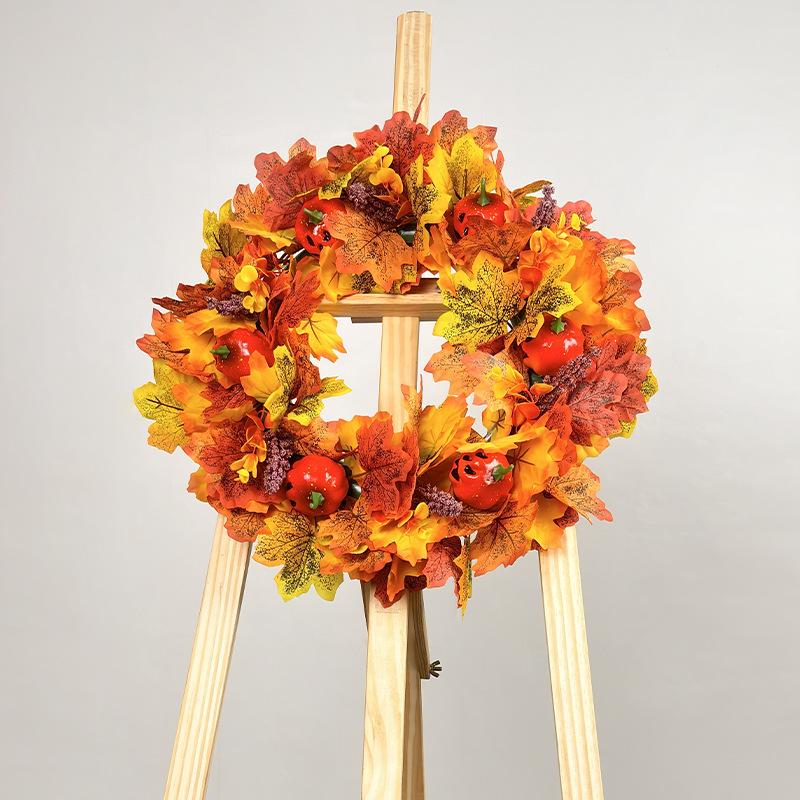 Autumn Harvest Maple Leaf & Pumpkin Door Wreath for Halloween & Thanksgiving