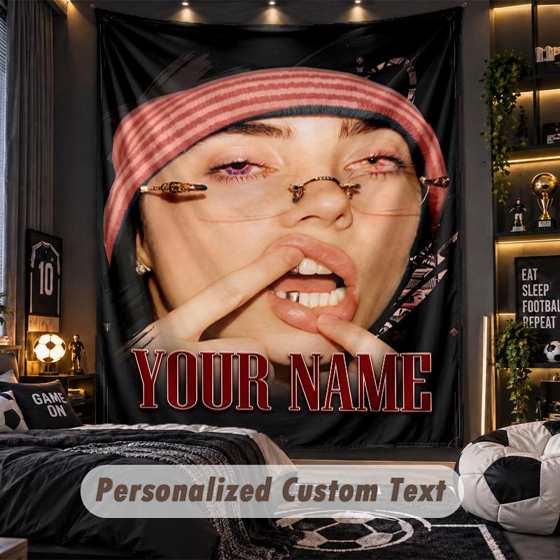 Personalisierte Wandtapisserie, Billie Eilish Individuell Bedruckter Name, Stoff-Wandkunst für Innenraum-Hintergrund