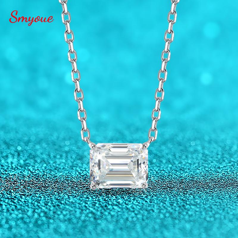 Smyoue 1-3CT Solitaire Moissanite Necklace for Women Emerald Cut Lab Diamond Wedding Female Necklace 925 Sterling Silver Jewelry