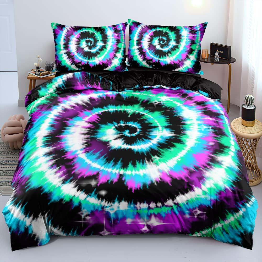 Tie-Dye Duvet Cover Set For Kids Boys Teens Queen Lightweight Quilt Covers Abstract Hippie Themed Boho Bedding Set Bedroom Decor