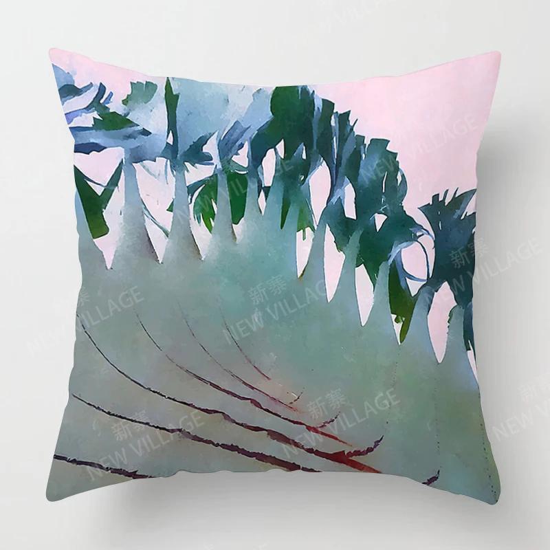 Creative Plant Leaf Patterns Throw Pillow Cover With Short Plush Print Living Room Sofa Decoration Cushion Cover Pillow Covers