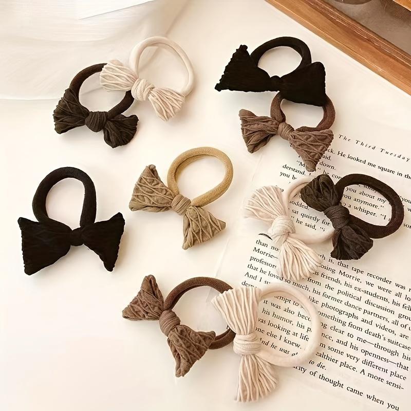 10pcs Sweet Style Bow Hair Ties Set for Women, High Elasticity Fabric Ponytail Holders with Solid Color Bowknot - Minimalist Hair Accessories
