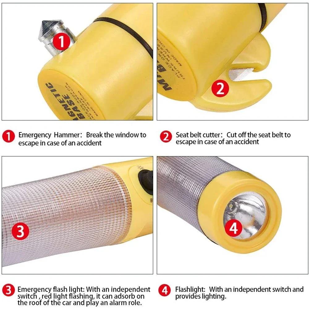 4 i 1 Bilsäkerhetshammare Nödglasbrytare Skär Sätbältet Hög Hårdhet Volframstål Räddningsverktyg Biltillbehör