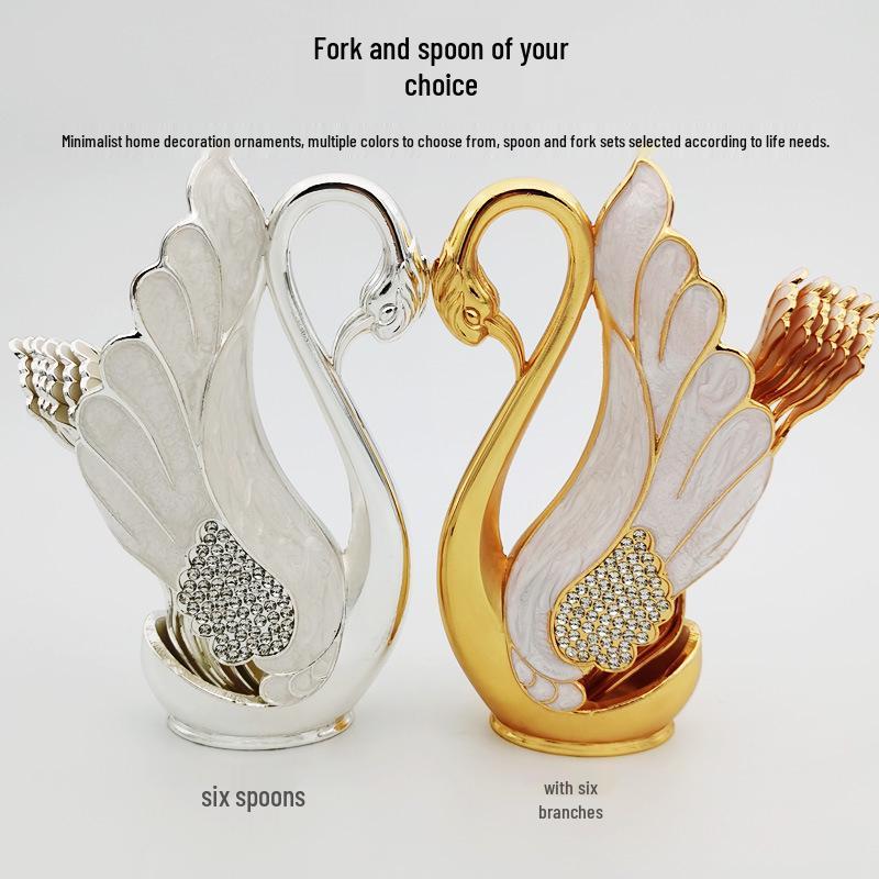 In-Stock European Style Swan Fruit Fork and Dessert Spoon Set