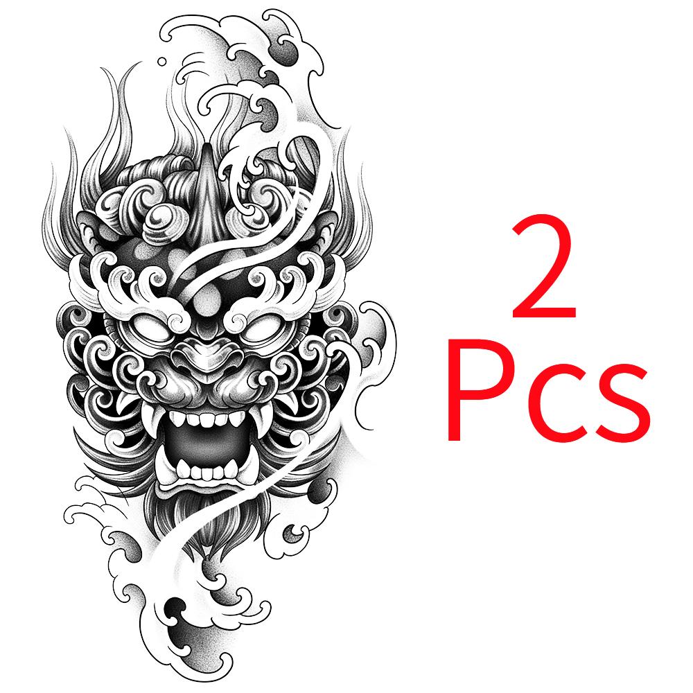 Demon Mask Waterproof Temporary Tattoo Sticker, Long-lasting Waterproof for 1-2 Weeks, Realistic Semi-Permanent Fake Tattoo