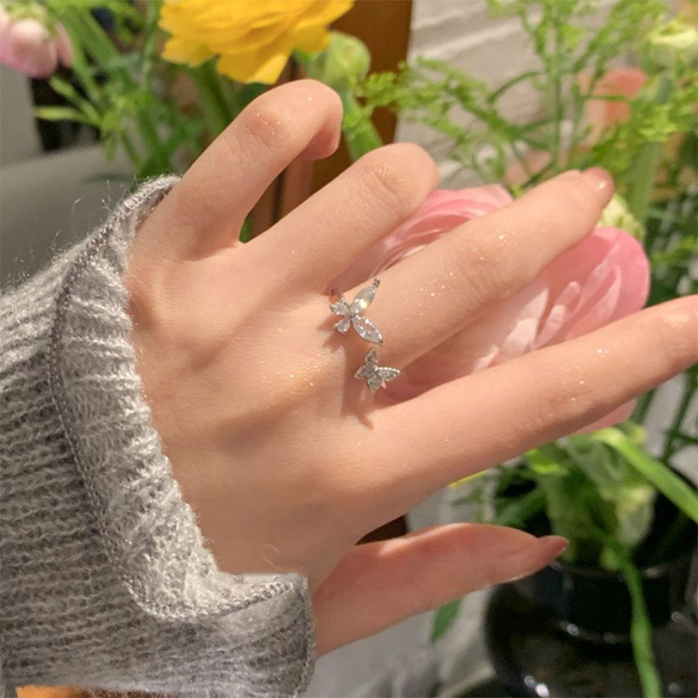Creative Butterfly Opening Adjustable Ring Shiny Zircon Butterfly Ring Temperamental Alloy Ring Jewelry