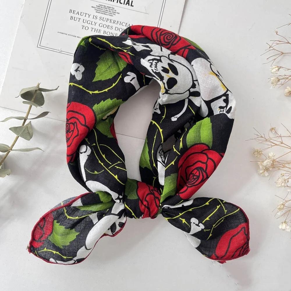 Silk Scarf Small Square Women'S Cotton And Linen Fresh Small Floral Encrypted Decorative Retro Headband Korean Version Exquisite