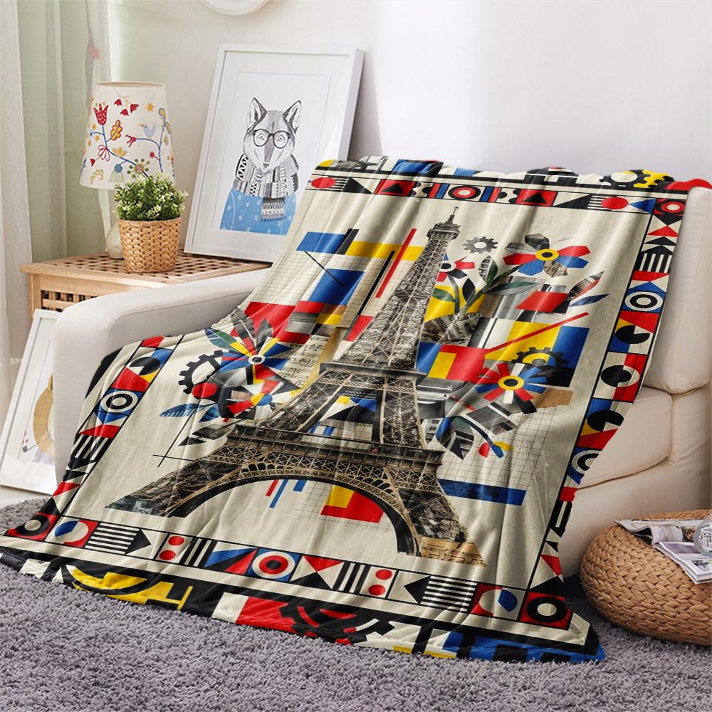 Paris Eiffel Tower Print Flannel Blanket, High quality Comfortable for All Seasons, Home Decor, Warmth and Comfort, Perfect for Christmas Gifts93